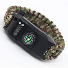 Outdoor Paracord Survival Bracelet ,Tactical Survival Bracelet with Compass Digital Watch Knife LED Light SOS Whistle